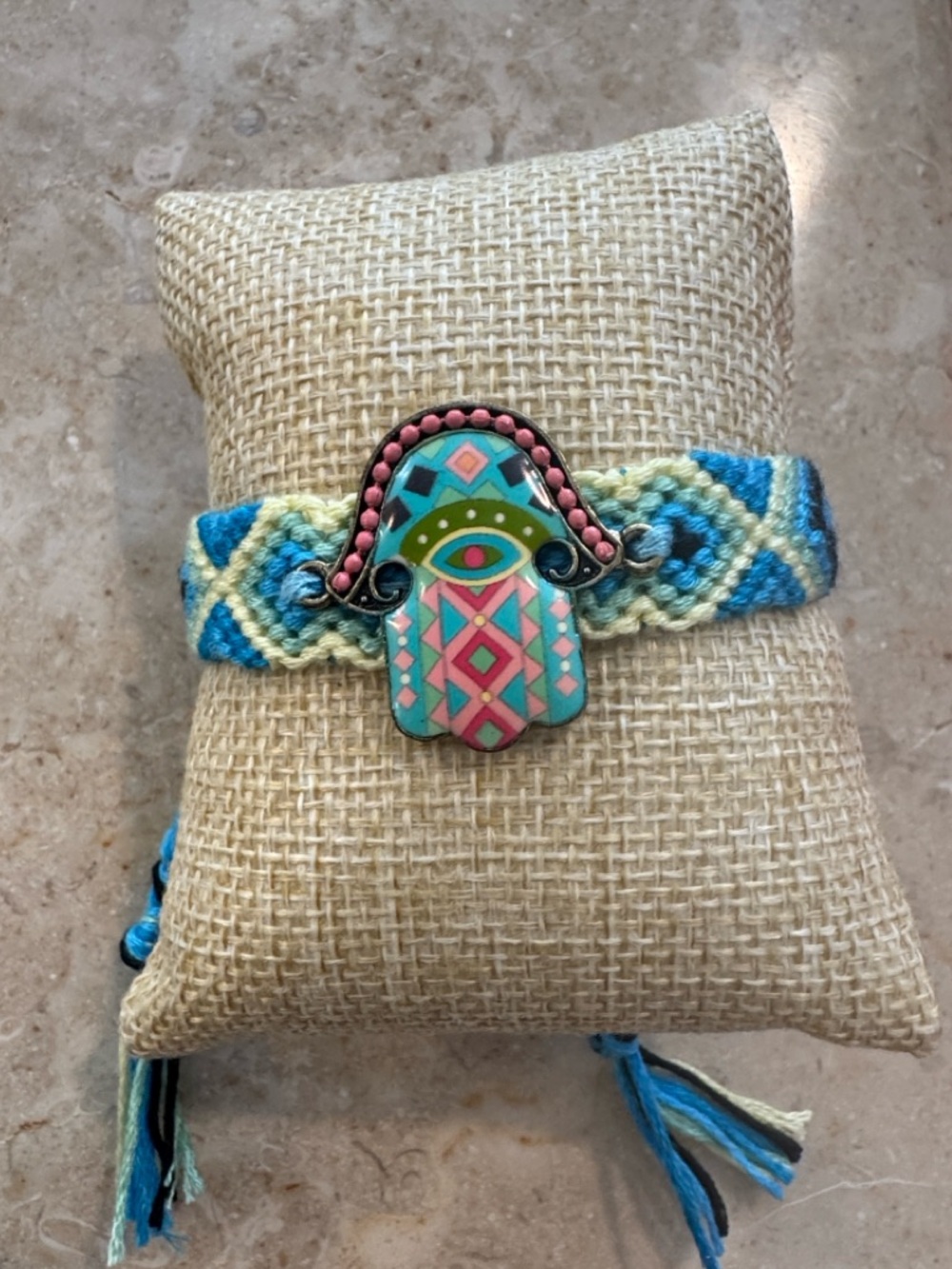 Colorful Hamsa Friendship Bracelet - Teal, Pink, Blue